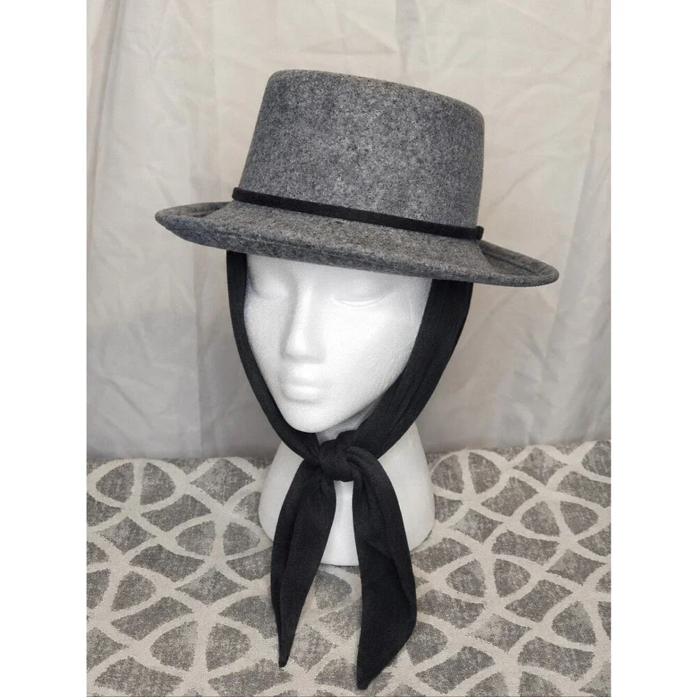 Vintage Betmar Street Smart Union Made Gray Wool Felt Fedora Hat Attached Scarf
